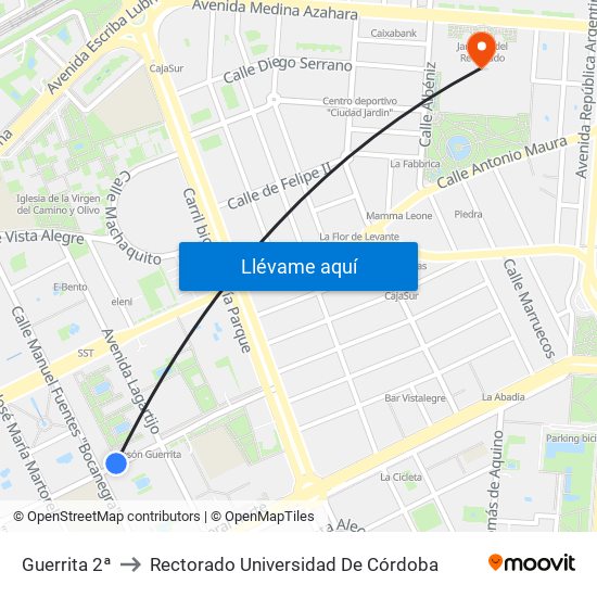 Guerrita 2ª to Rectorado Universidad De Córdoba map