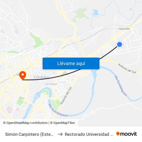 Simón Carpintero (Esteban Cabrera) to Rectorado Universidad De Córdoba map