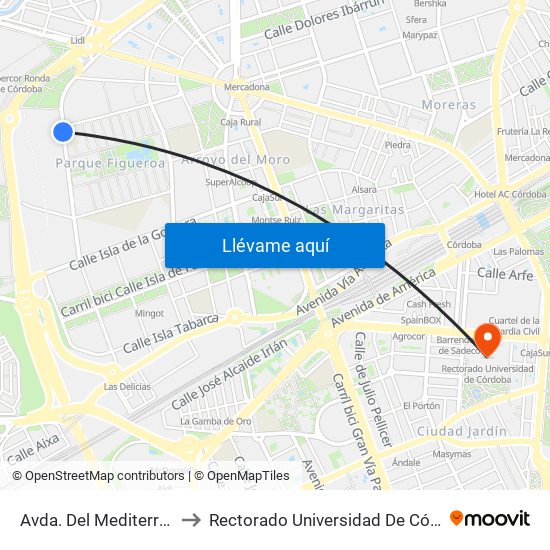Avda. Del Mediterráneo to Rectorado Universidad De Córdoba map