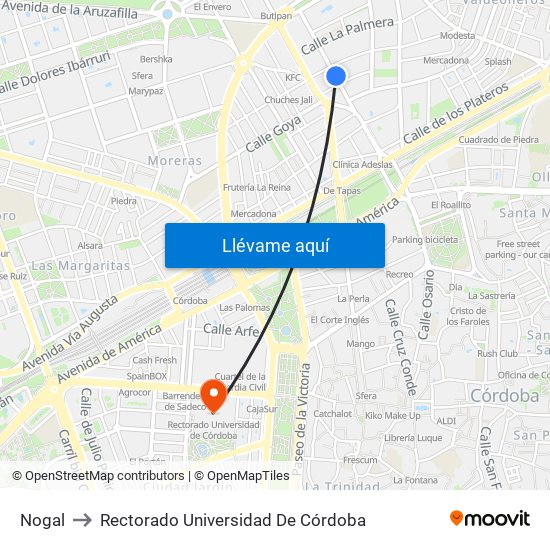 Nogal to Rectorado Universidad De Córdoba map