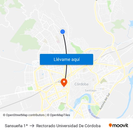 Sansueña 1ª to Rectorado Universidad De Córdoba map