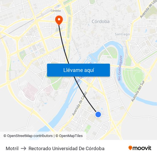 Motril to Rectorado Universidad De Córdoba map