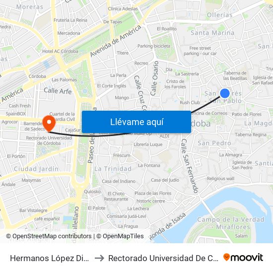 Hermanos López Diéguez to Rectorado Universidad De Córdoba map