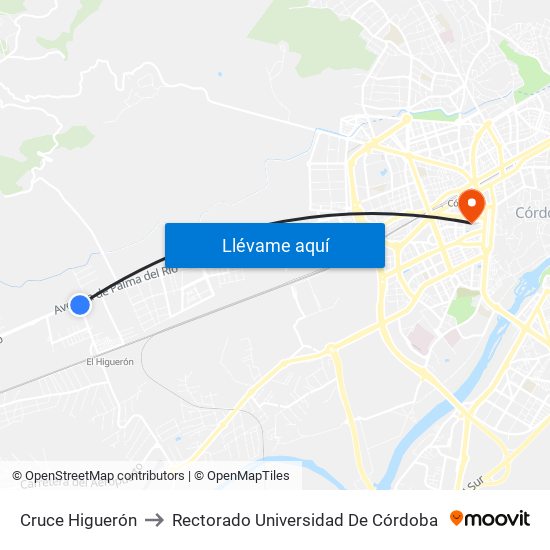 Cruce Higuerón to Rectorado Universidad De Córdoba map