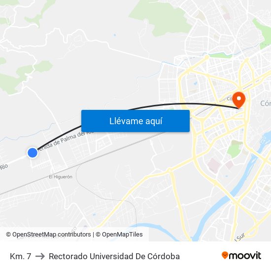 Km. 7 to Rectorado Universidad De Córdoba map