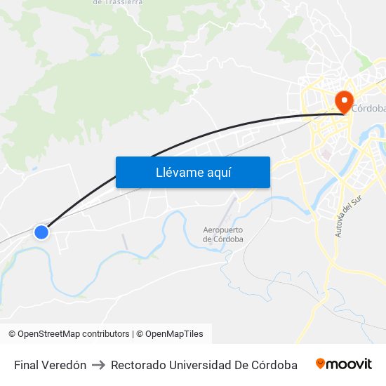 Final Veredón to Rectorado Universidad De Córdoba map