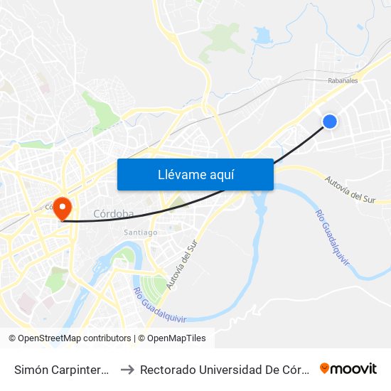 Simón Carpintero 1ª to Rectorado Universidad De Córdoba map