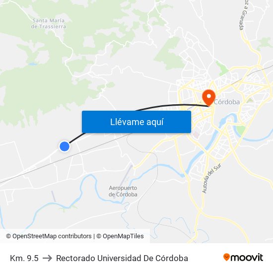 Km. 9.5 to Rectorado Universidad De Córdoba map