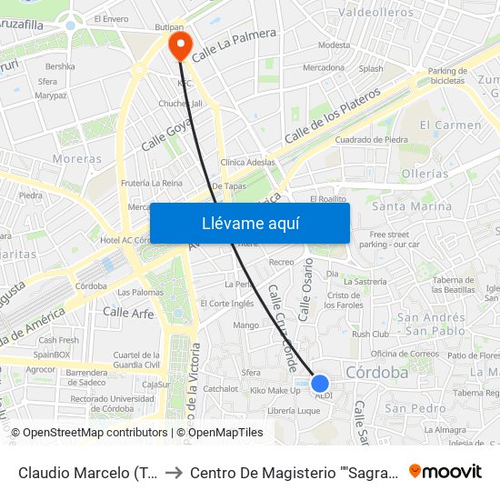 Claudio Marcelo (Tendillas) to Centro De Magisterio ""Sagrado Corazón"" map