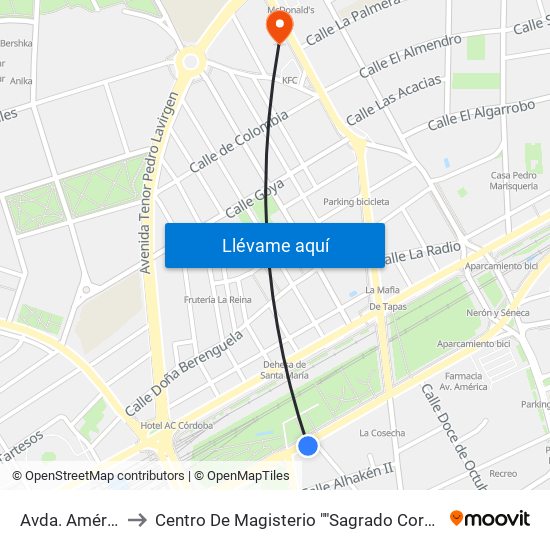 Avda. América to Centro De Magisterio ""Sagrado Corazón"" map