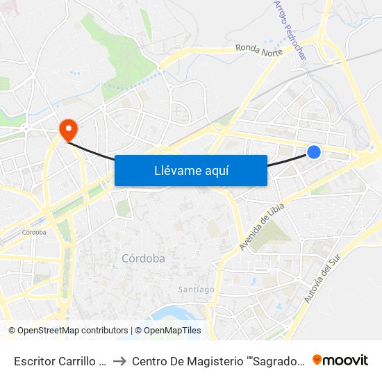 Escritor Carrillo Lasso to Centro De Magisterio ""Sagrado Corazón"" map