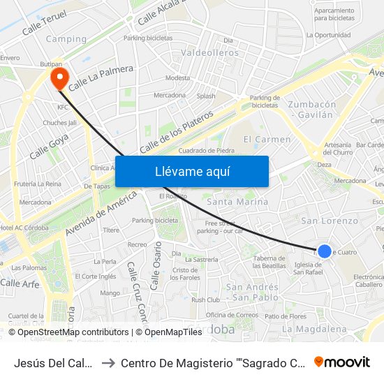 Jesús Del Calvario to Centro De Magisterio ""Sagrado Corazón"" map