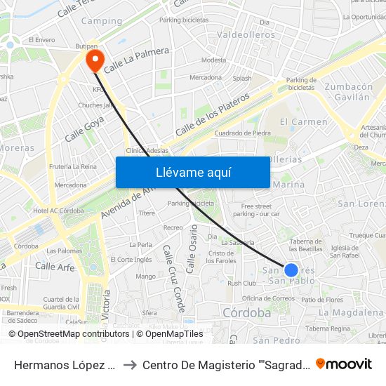 Hermanos López Diéguez to Centro De Magisterio ""Sagrado Corazón"" map