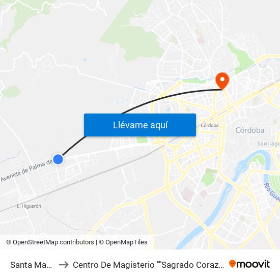 Santa Marta to Centro De Magisterio ""Sagrado Corazón"" map