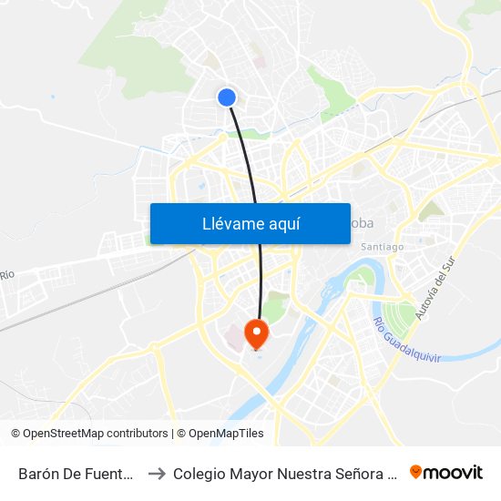 Barón De Fuente Quintos to Colegio Mayor Nuestra Señora De La Asunción map