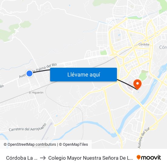 Córdoba La Vieja to Colegio Mayor Nuestra Señora De La Asunción map
