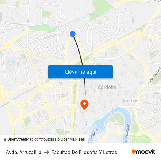 Avda. Arruzafilla to Facultad De Filosofía Y Letras map