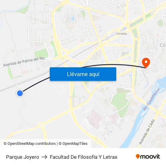 Parque Joyero to Facultad De Filosofía Y Letras map