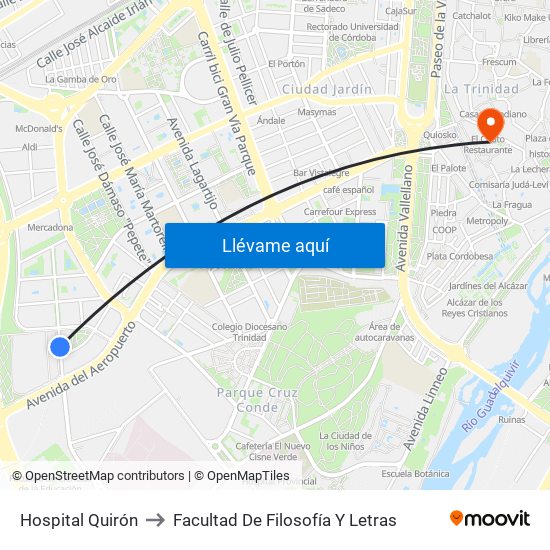 Hospital Quirón to Facultad De Filosofía Y Letras map