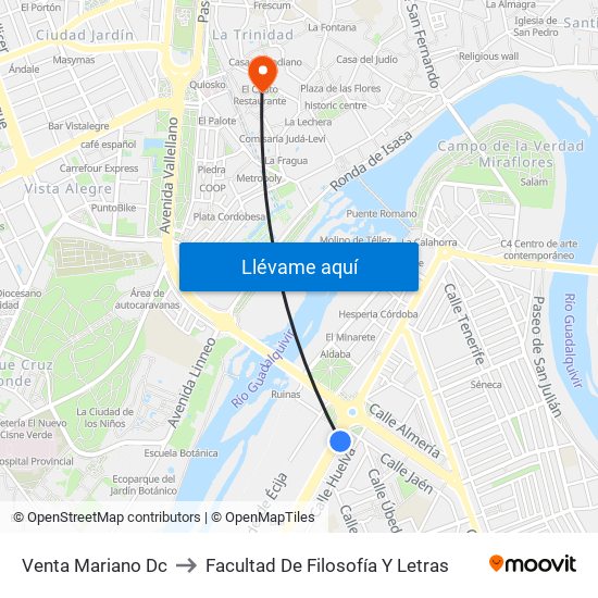 Venta Mariano Dc to Facultad De Filosofía Y Letras map