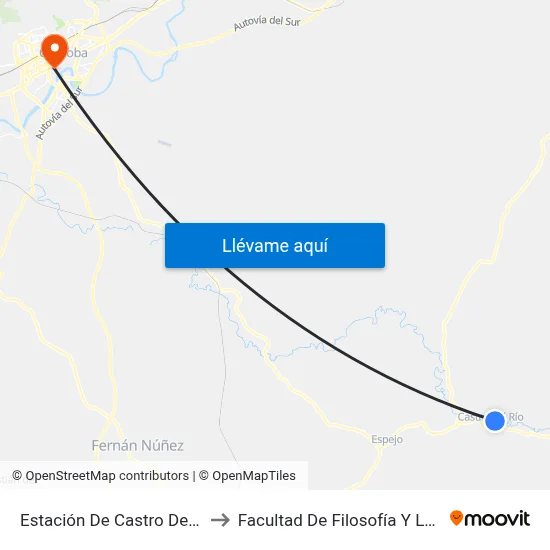 Estación De Castro Del Río to Facultad De Filosofía Y Letras map