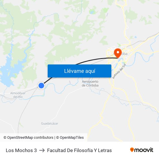 Los Mochos 3 to Facultad De Filosofía Y Letras map