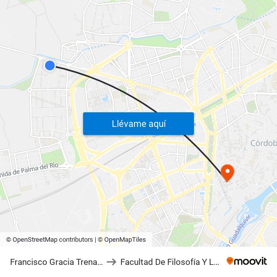 Francisco Gracia Trenas 2ª to Facultad De Filosofía Y Letras map