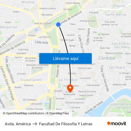 Avda. América to Facultad De Filosofía Y Letras map