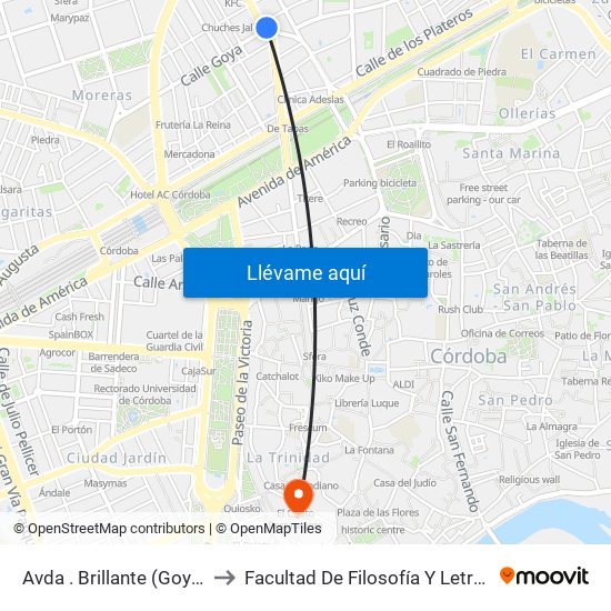 Avda . Brillante (Goya) to Facultad De Filosofía Y Letras map