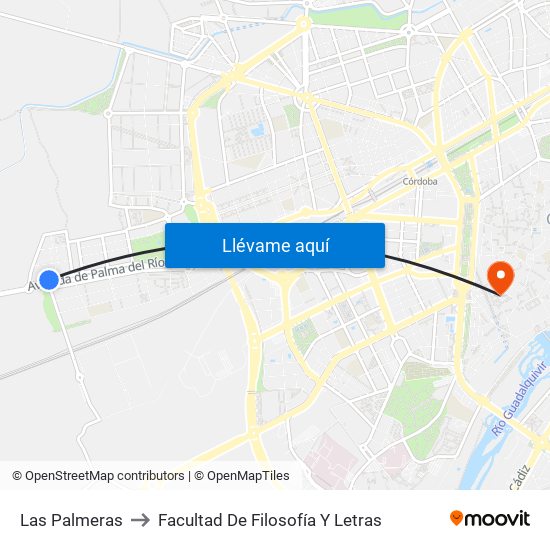 Las Palmeras to Facultad De Filosofía Y Letras map