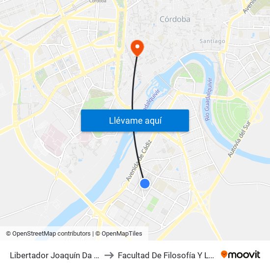 Libertador Joaquín Da Silva to Facultad De Filosofía Y Letras map