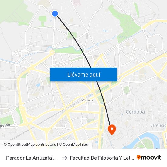 Parador La Arruzafa D.C. to Facultad De Filosofía Y Letras map