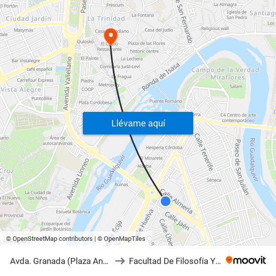 Avda. Granada (Plaza Andalucía) to Facultad De Filosofía Y Letras map