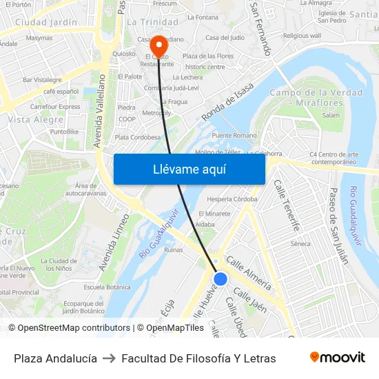 Plaza Andalucía to Facultad De Filosofía Y Letras map