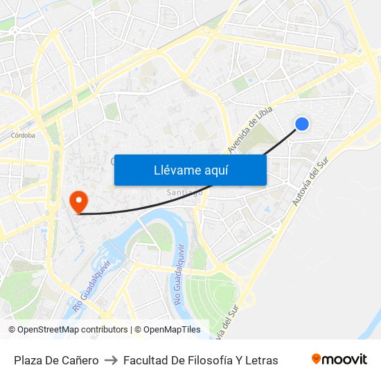 Plaza De Cañero to Facultad De Filosofía Y Letras map