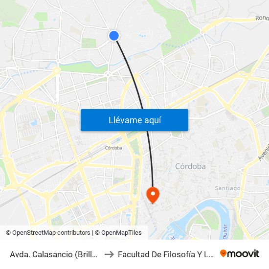 Avda. Calasancio (Brillante) to Facultad De Filosofía Y Letras map