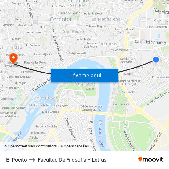 El Pocito to Facultad De Filosofía Y Letras map