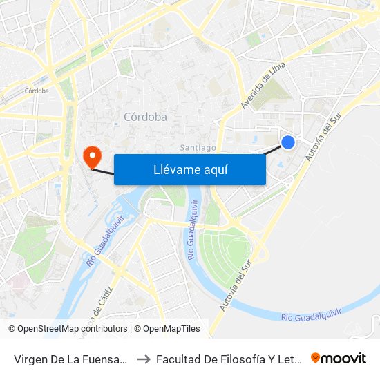 Virgen De La Fuensanta to Facultad De Filosofía Y Letras map
