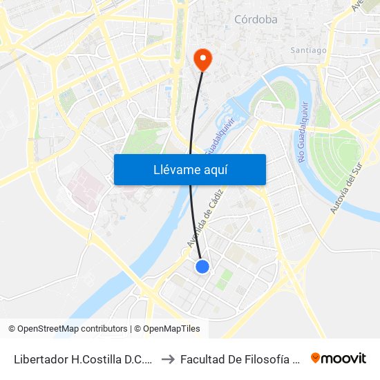 Libertador H.Costilla D.C.Sanitaria to Facultad De Filosofía Y Letras map