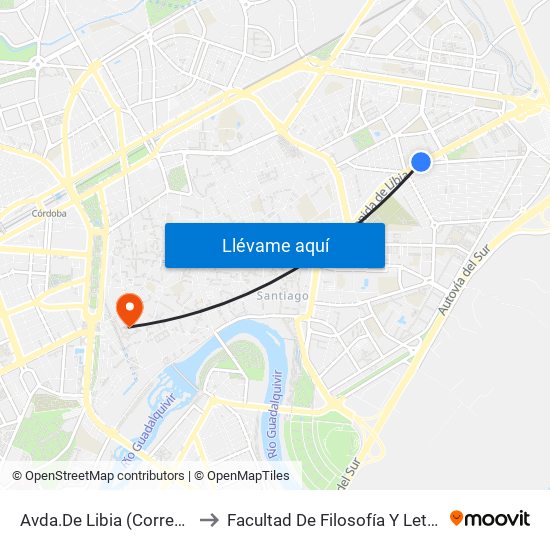 Avda.De Libia (Correos) to Facultad De Filosofía Y Letras map