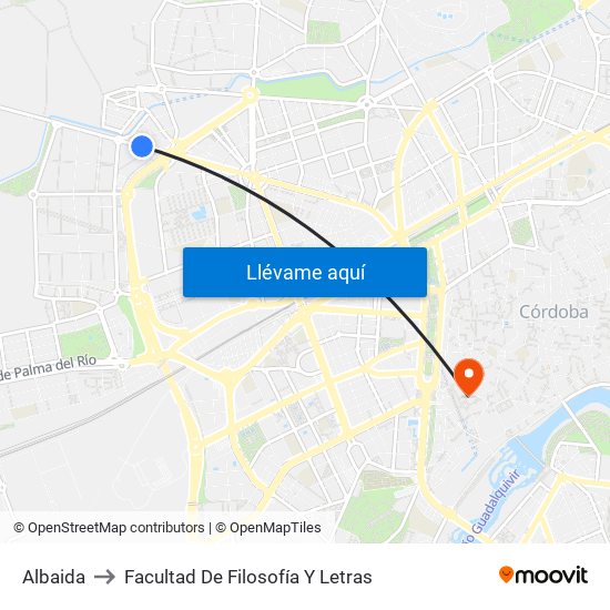 Albaida to Facultad De Filosofía Y Letras map
