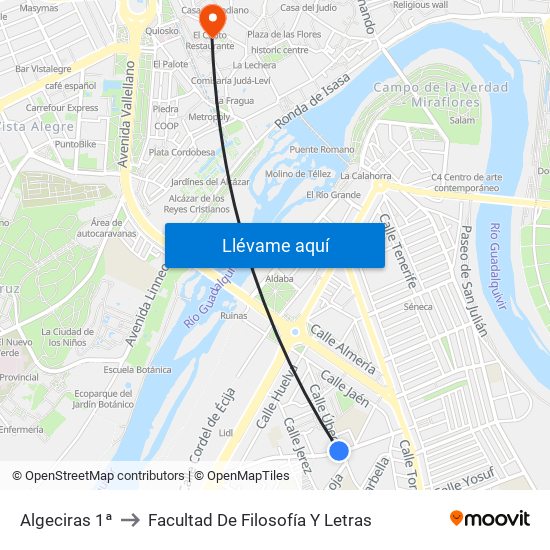 Algeciras 1ª to Facultad De Filosofía Y Letras map