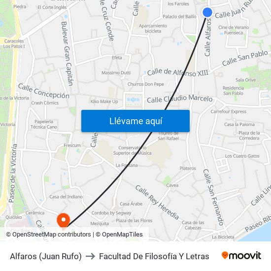 Alfaros (Juan Rufo) to Facultad De Filosofía Y Letras map