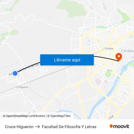 Cruce Higuerón to Facultad De Filosofía Y Letras map