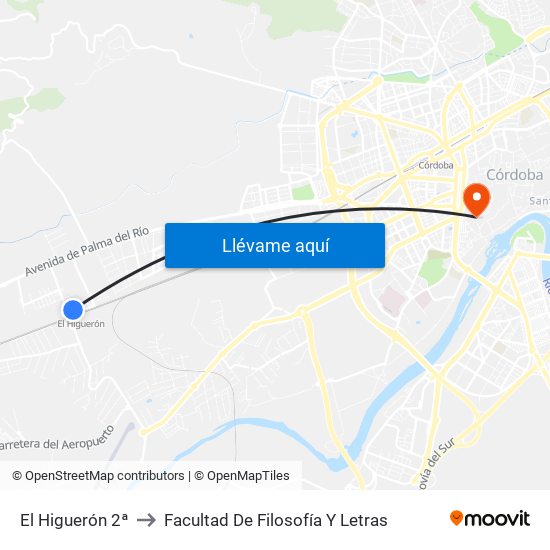 El Higuerón 2ª to Facultad De Filosofía Y Letras map