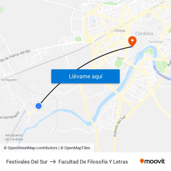 Festivales Del Sur to Facultad De Filosofía Y Letras map