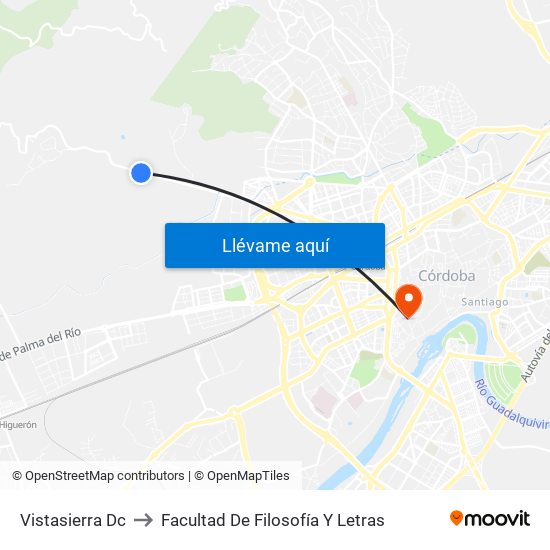 Vistasierra Dc to Facultad De Filosofía Y Letras map