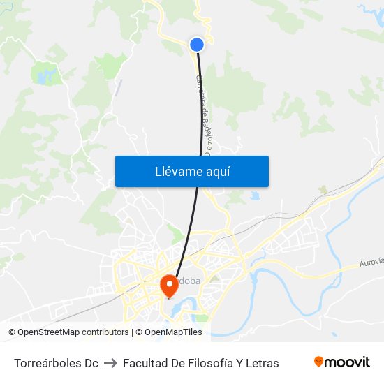 Torreárboles Dc to Facultad De Filosofía Y Letras map