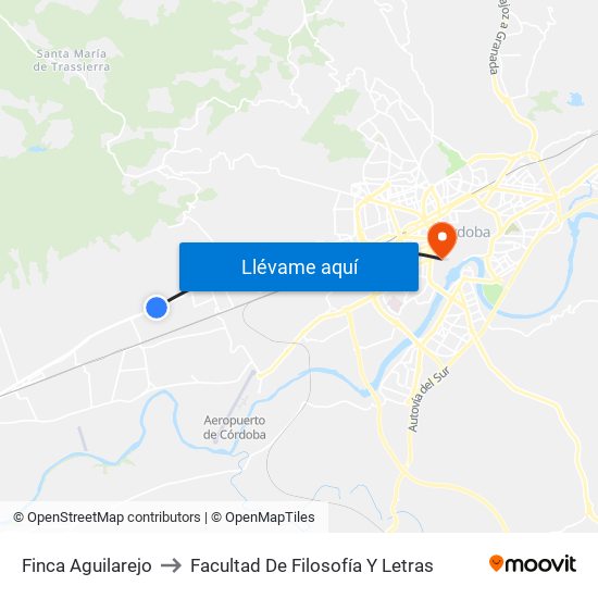 Finca Aguilarejo to Facultad De Filosofía Y Letras map