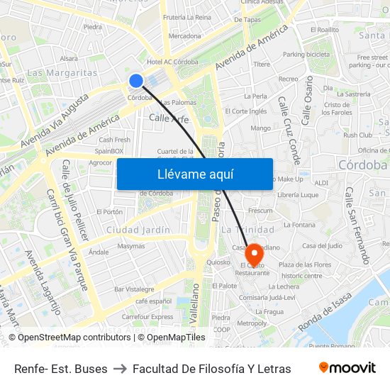 Renfe- Est. Buses to Facultad De Filosofía Y Letras map